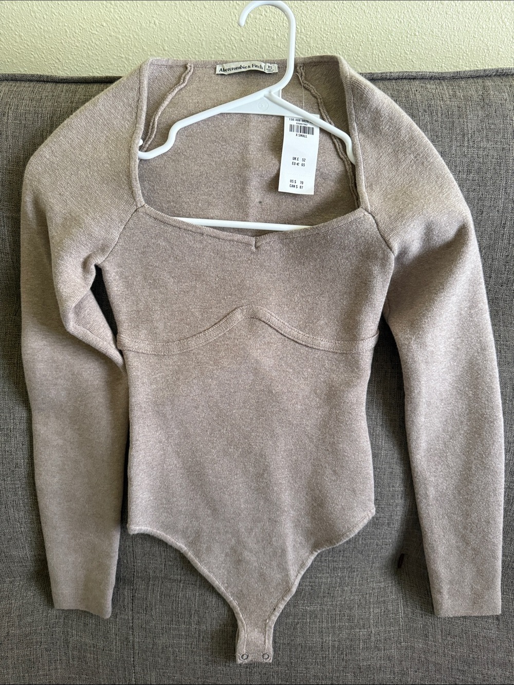 Abercrombie & Fitch Neutral Taupe Knit Long Sleeve Bodysuit